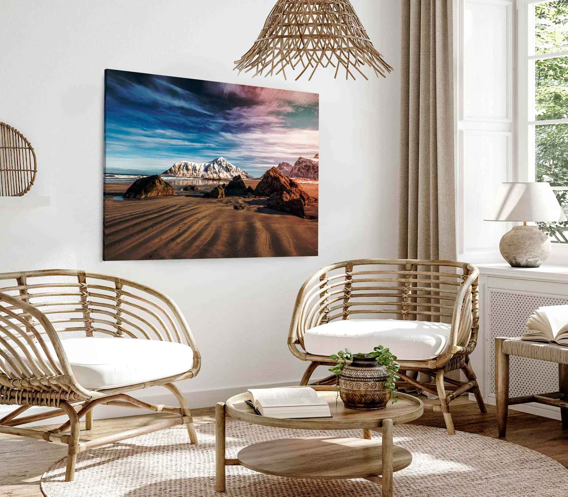 Bella Home Snow Mountains near Sea Sunset Print Canvas Ready to hang