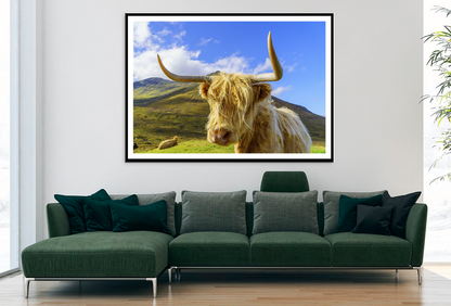 Highland Cow & Mountain View Photograph Home Decor Premium Quality Poster Print Choose Your Sizes