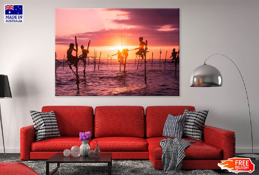 Stilt Fishing on Sea Sunset View Photograph Print 100% Australian Made