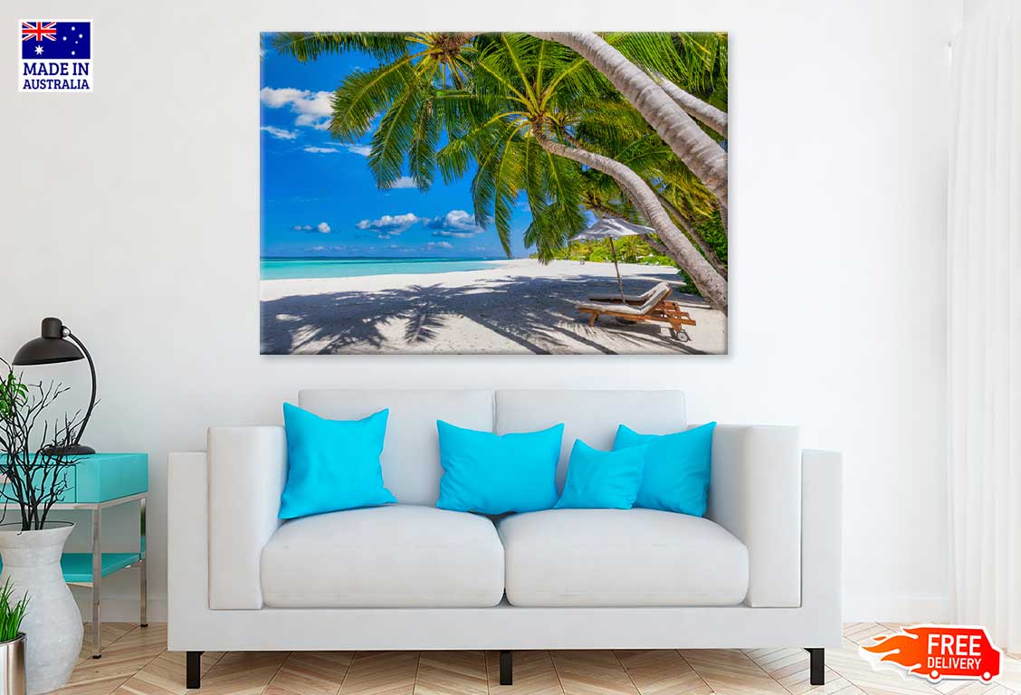 Loungers Umbrella with Palm Trees & Sea Photograph Print 100% Australian Made