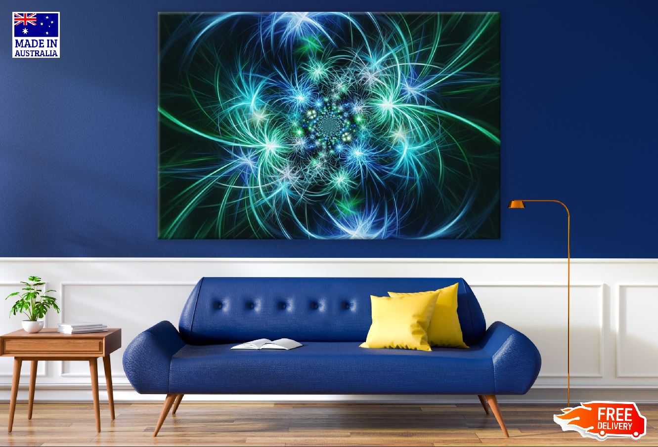 Green & Blue Curve Lines Digital Abstract Design Print 100% Australian Made