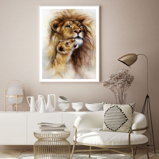 Lion & Cub Watercolor Painting Home Decor Premium Quality Poster Print Choose Your Sizes