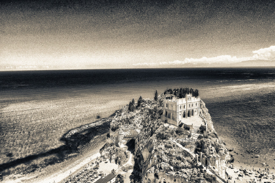 Tropea Coastline Aerial B&W View Photograph Home Decor Premium Quality Poster Print Choose Your Sizes