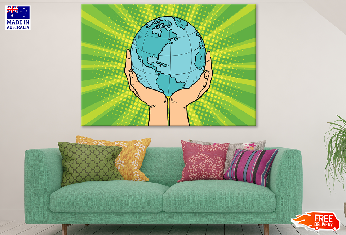 Globe on Hands Illustration Print 100% Australian Made