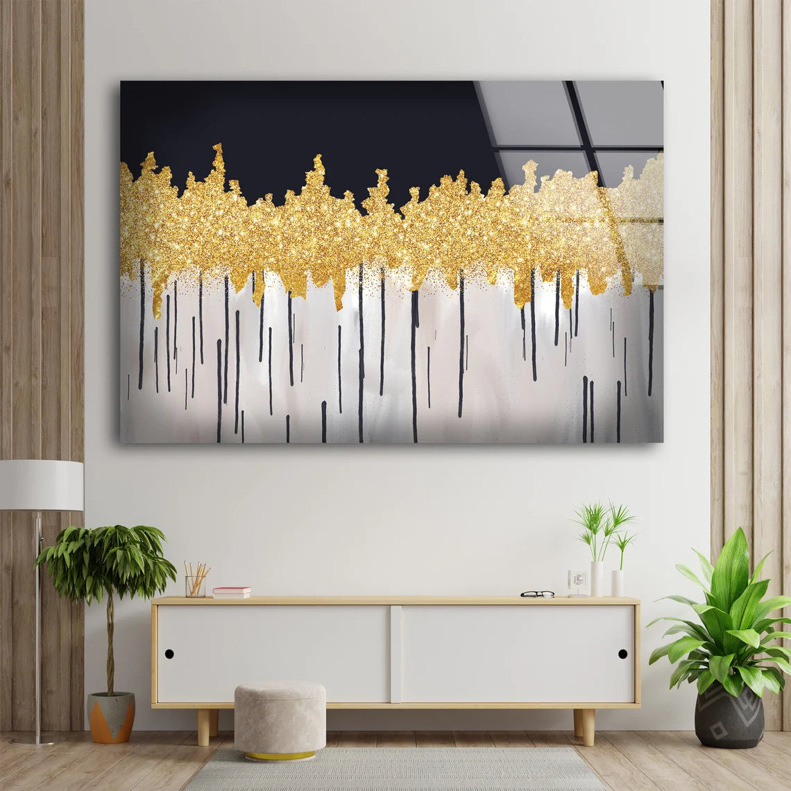 Black Gold & Silver Abstract Design Acrylic Glass Print Tempered Glass Wall Art 100% Made in Australia Ready to Hang