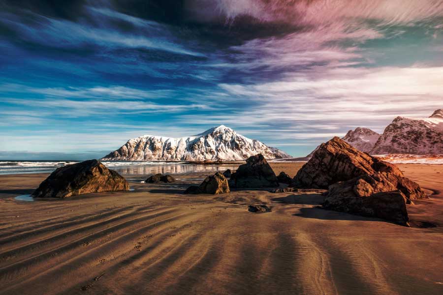 Bella Home Snow Mountains near Sea Sunset Print Canvas Ready to hang