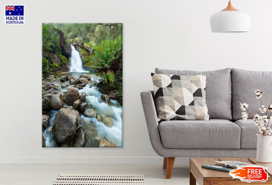 Waterfall Flowing Near Lots Rocks Photograph Print 100% Australian Made