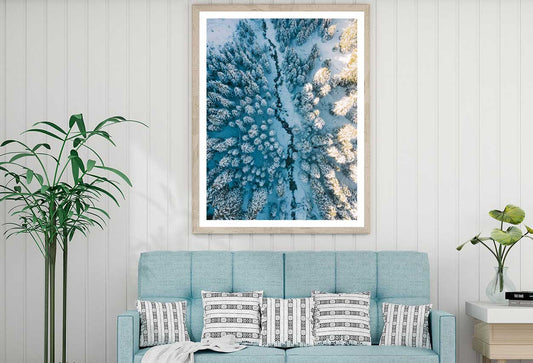 Snow Forest Trees & River Aerial View Photograph Home Decor Premium Quality Poster Print Choose Your Sizes