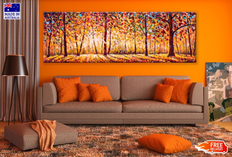 Panoramic Canvas Watercolour Forest Painting High Quality 100% Australian made wall Canvas Print ready to hang