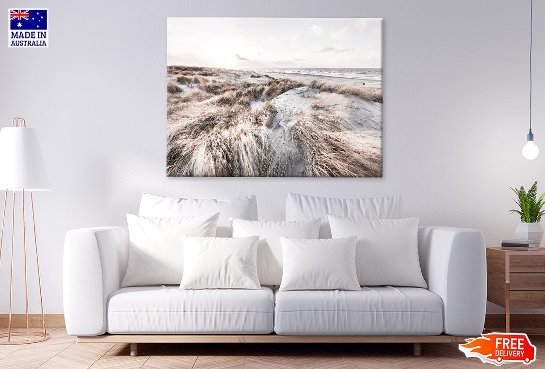 Grass On Sea Shore & Skyline View Print 100% Australian Made