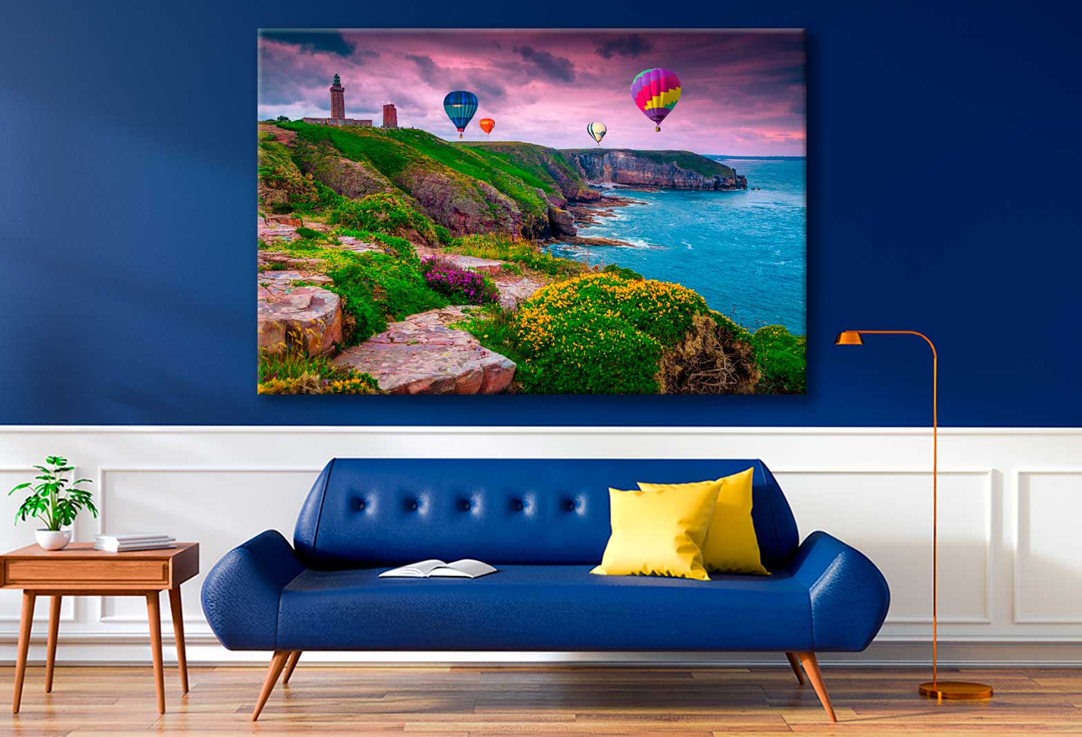 Bella Home Hot Air Balloons & Sea Coastal Print Canvas Ready to hang
