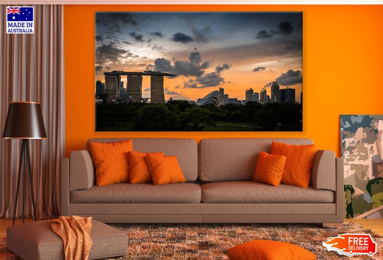 Singapore City and Marina bay Of Sunset In the Evening Print 100% Australian Made