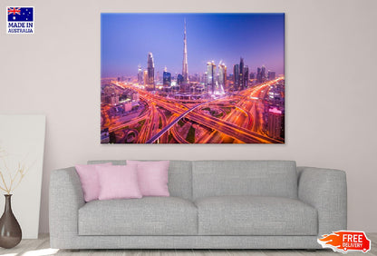 Dubai City Night Highways View Photograph Print 100% Australian Made