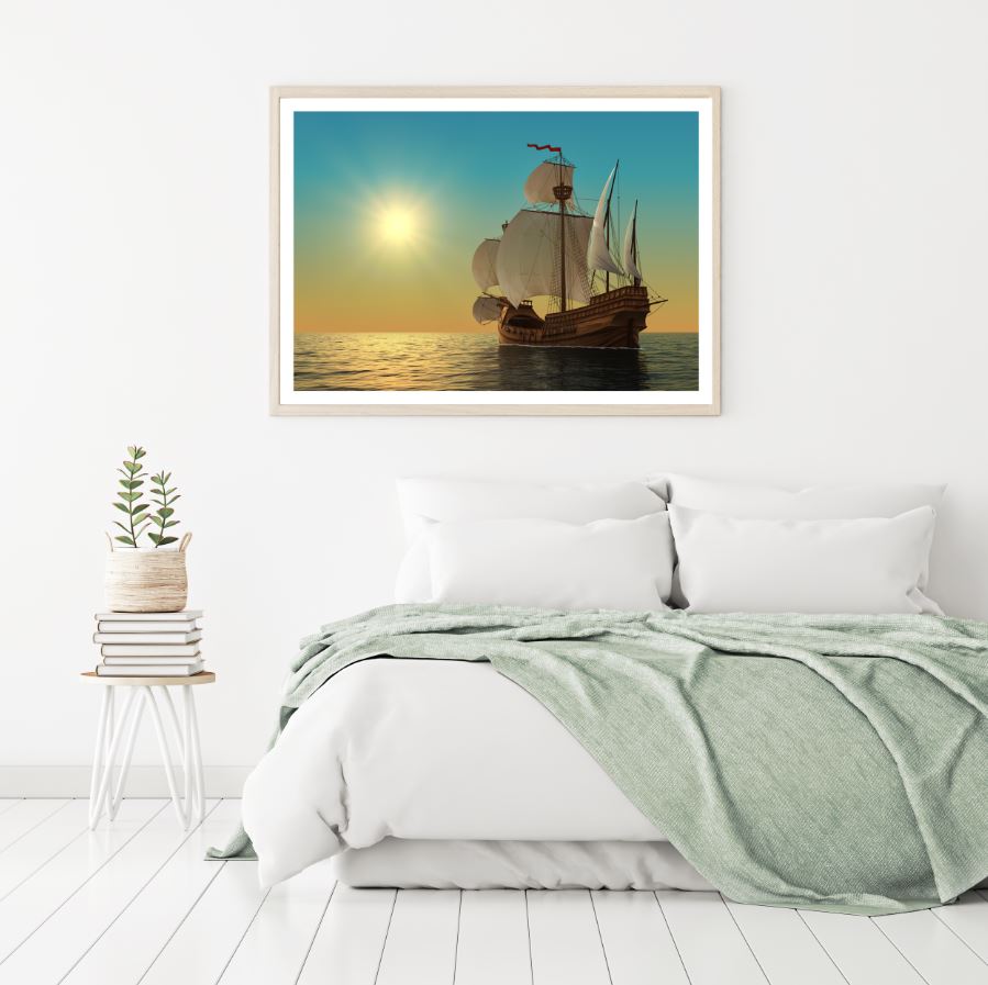 Ship on Sea Scenery Digital Art Home Decor Premium Quality Poster Print Choose Your Sizes