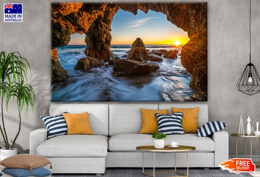 Sunset Over Rocks in Beach Photograph Print 100% Australian Made