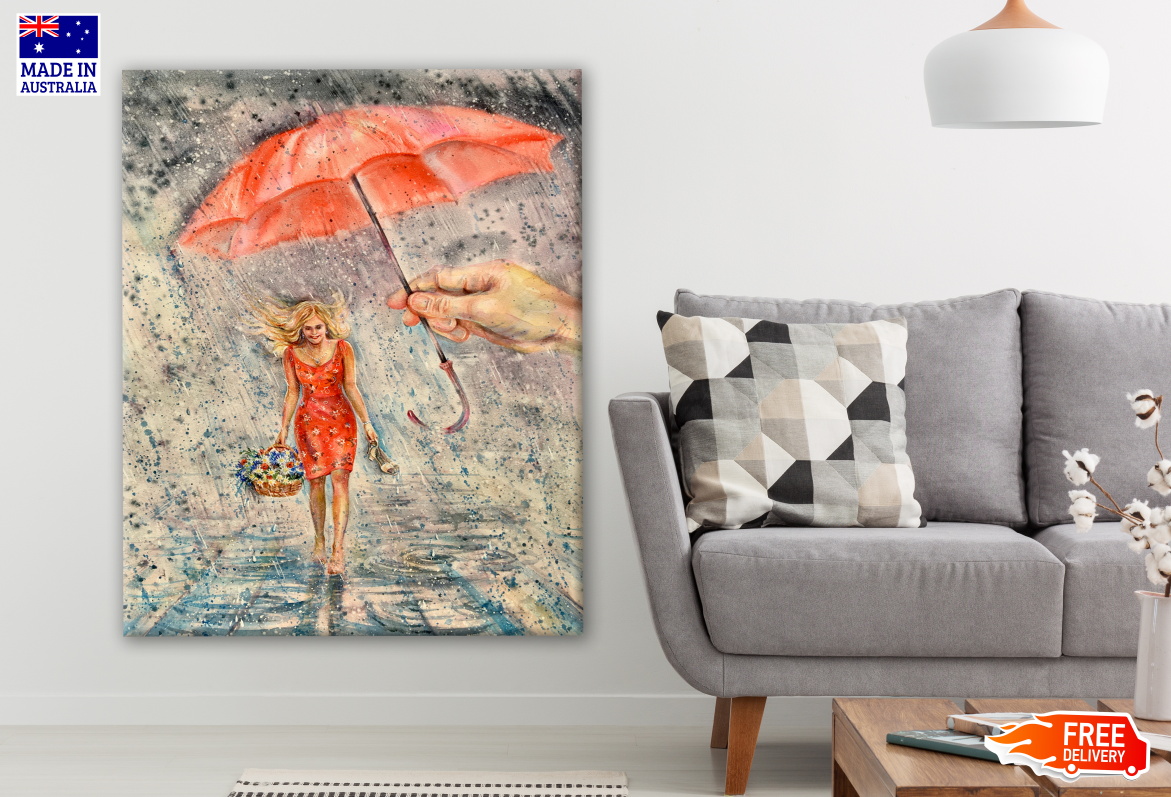 Girl Walking in Rain Painting Print 100% Australian Made