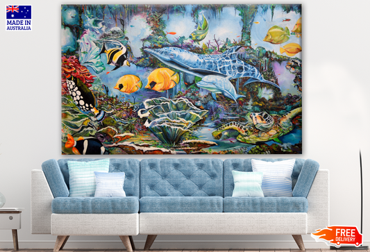 Beautiful Underwater Fish Life Painting Print 100% Australian Made