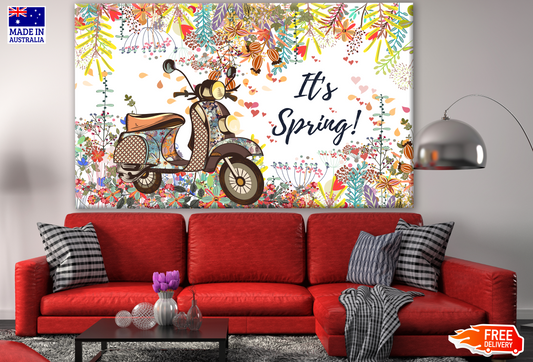 Its Spring Art with Motorcycle & Floral Vector Print 100% Australian Made