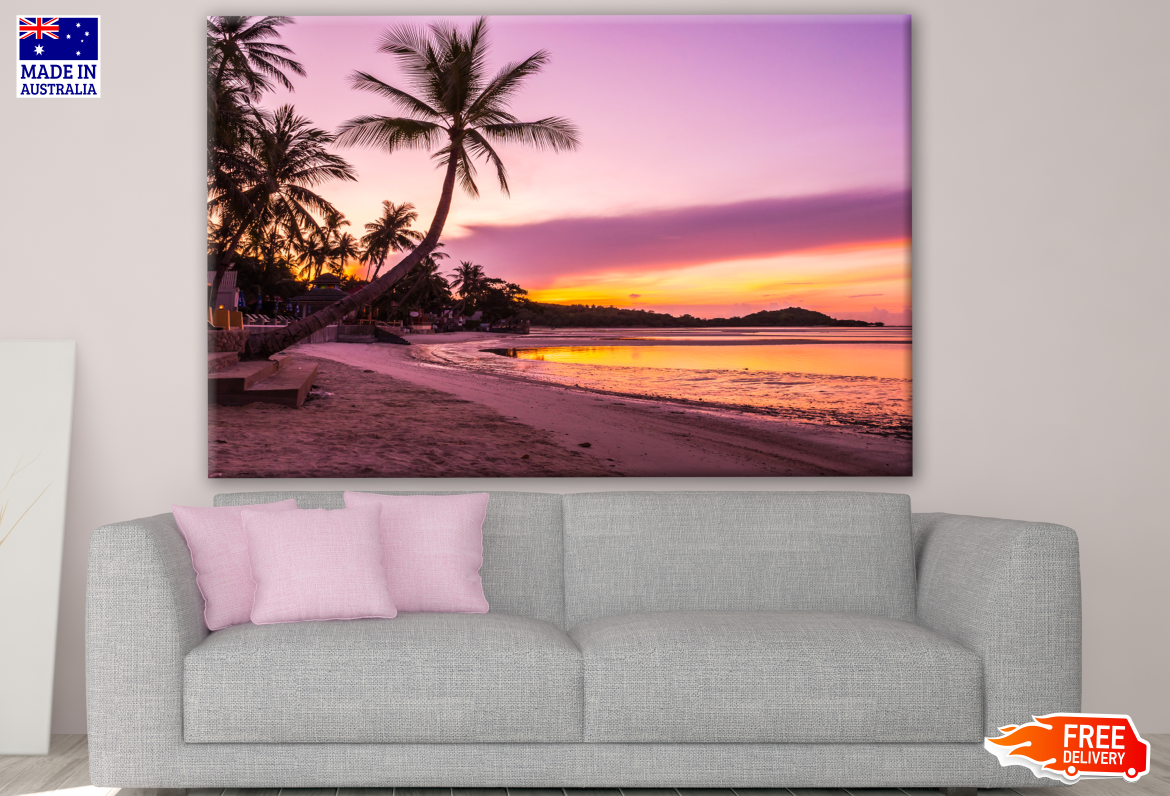 Stunning Sunset Beach View & Purple Sky Photograph Print 100% Australian Made