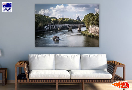 St. Peter's Cathedral over Bridge & Tiber River, Rome Print 100% Australian Made