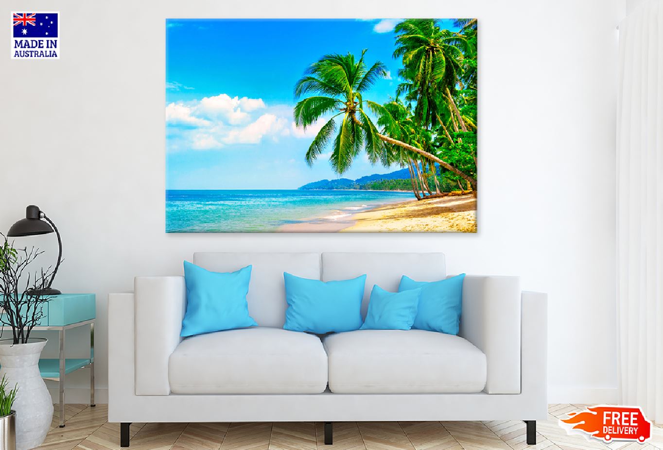 Tropical Beach with Palm Trees View Photograph Print 100% Australian Made