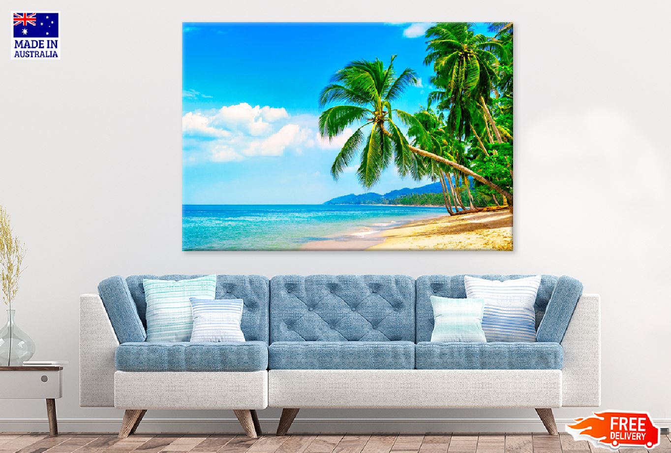 Tropical Beach with Palm Trees View Photograph Print 100% Australian Made
