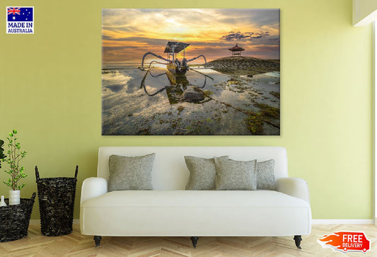 Boat on Lake with Rocks View Photograph Print 100% Australian Made