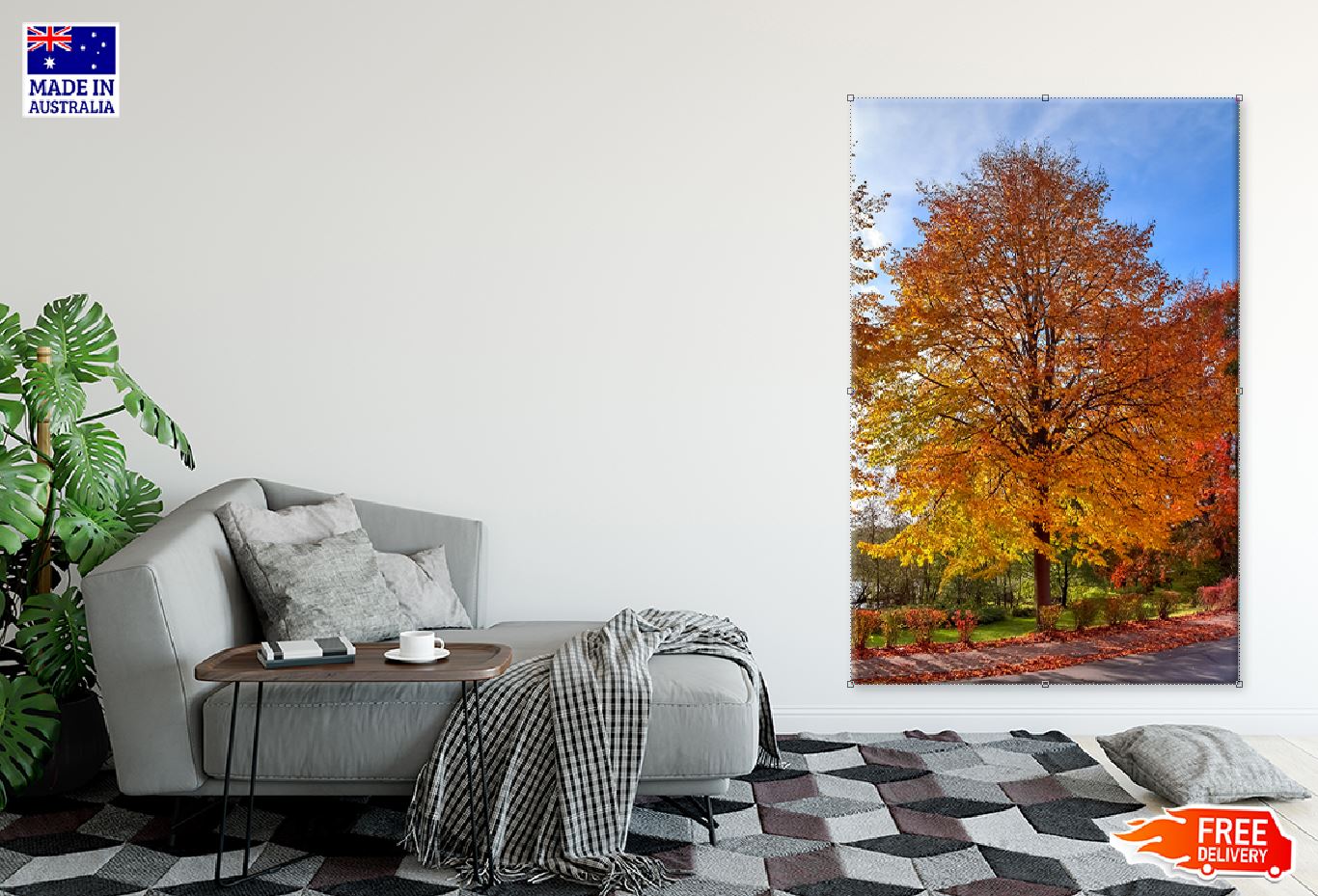 Autumn Orange & Red Tree View Photograph Print 100% Australian Made