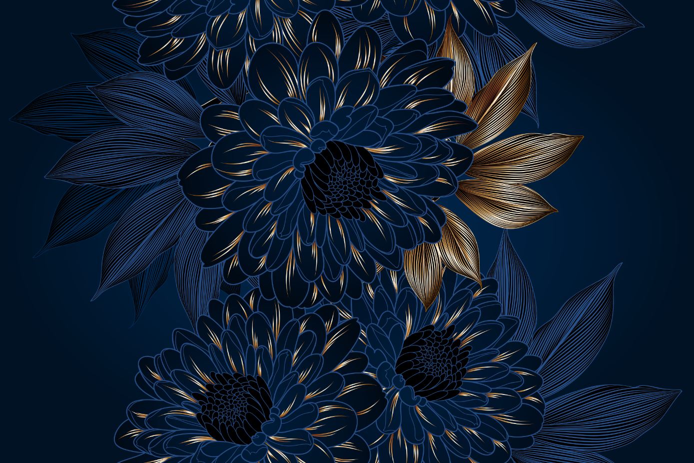 Gold & Blue Floral Design Print 100% Australian Made