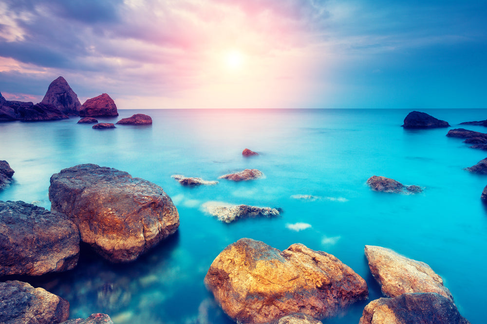 Wallpaper Murals Peel and Stick Removable Stunning Beach with Rocks at Sunrise High Quality