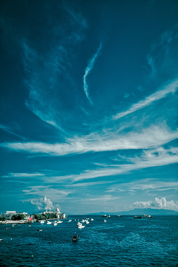Boats on Sea Island Aerial View Photograph Print 100% Australian Made