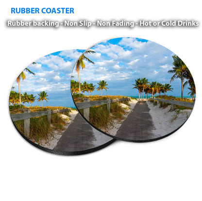 Wooden Boardwalk in Crandon Park USA Coasters Wood & Rubber - Set of 6 Coasters