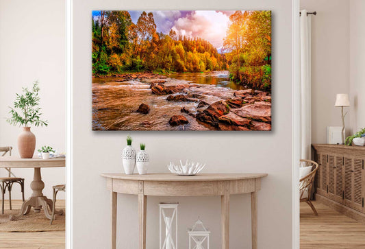 Bella Home River View in Autumn Forest Print Canvas Ready to hang