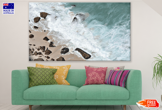 Rocks & Sea Wave Aerial View Print 100% Australian Made