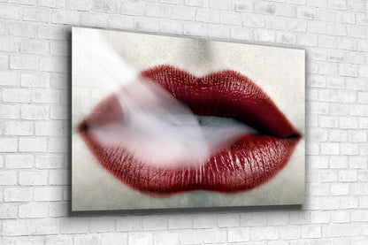 Smoke Red Lips Closuep Print Tempered Glass Wall Art 100% Made in Australia Ready to Hang