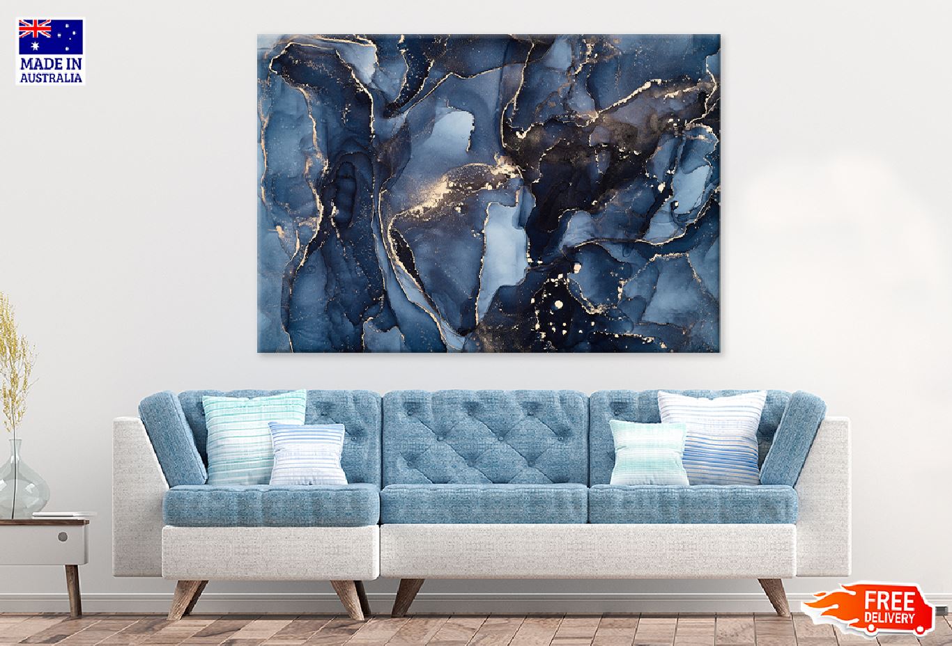 Dark Blue & Gold Abstract Design Print 100% Australian Made