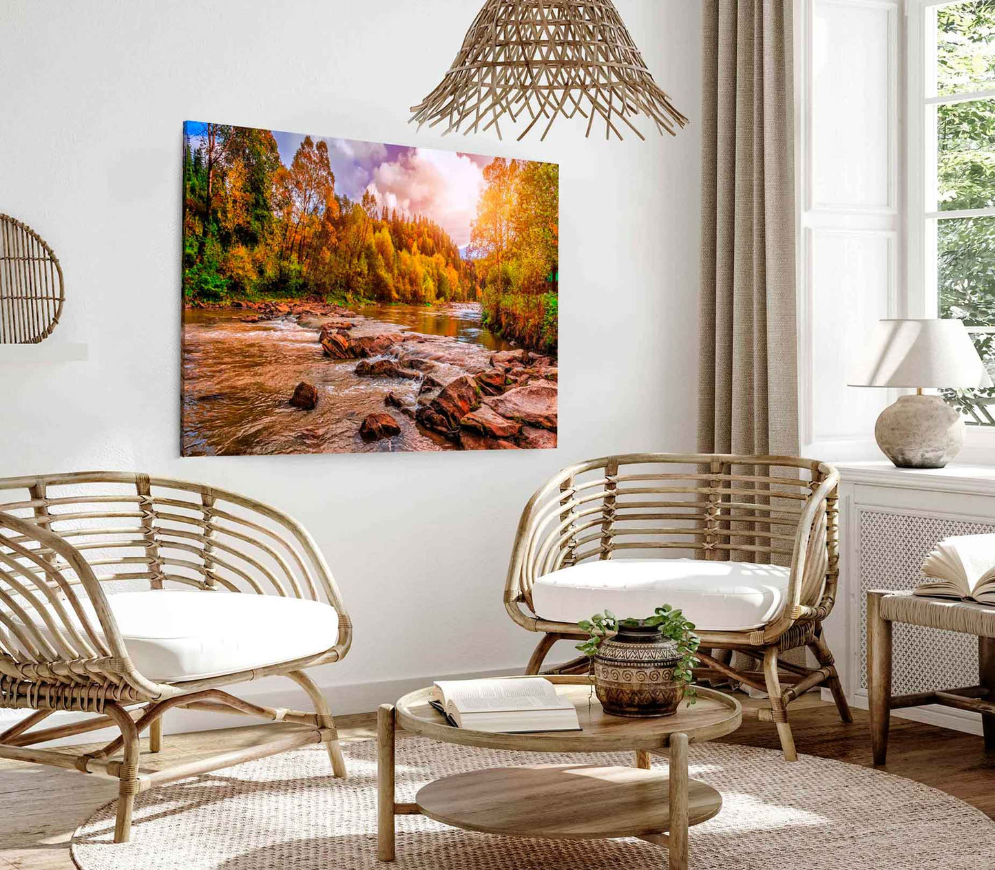 Bella Home River View in Autumn Forest Print Canvas Ready to hang