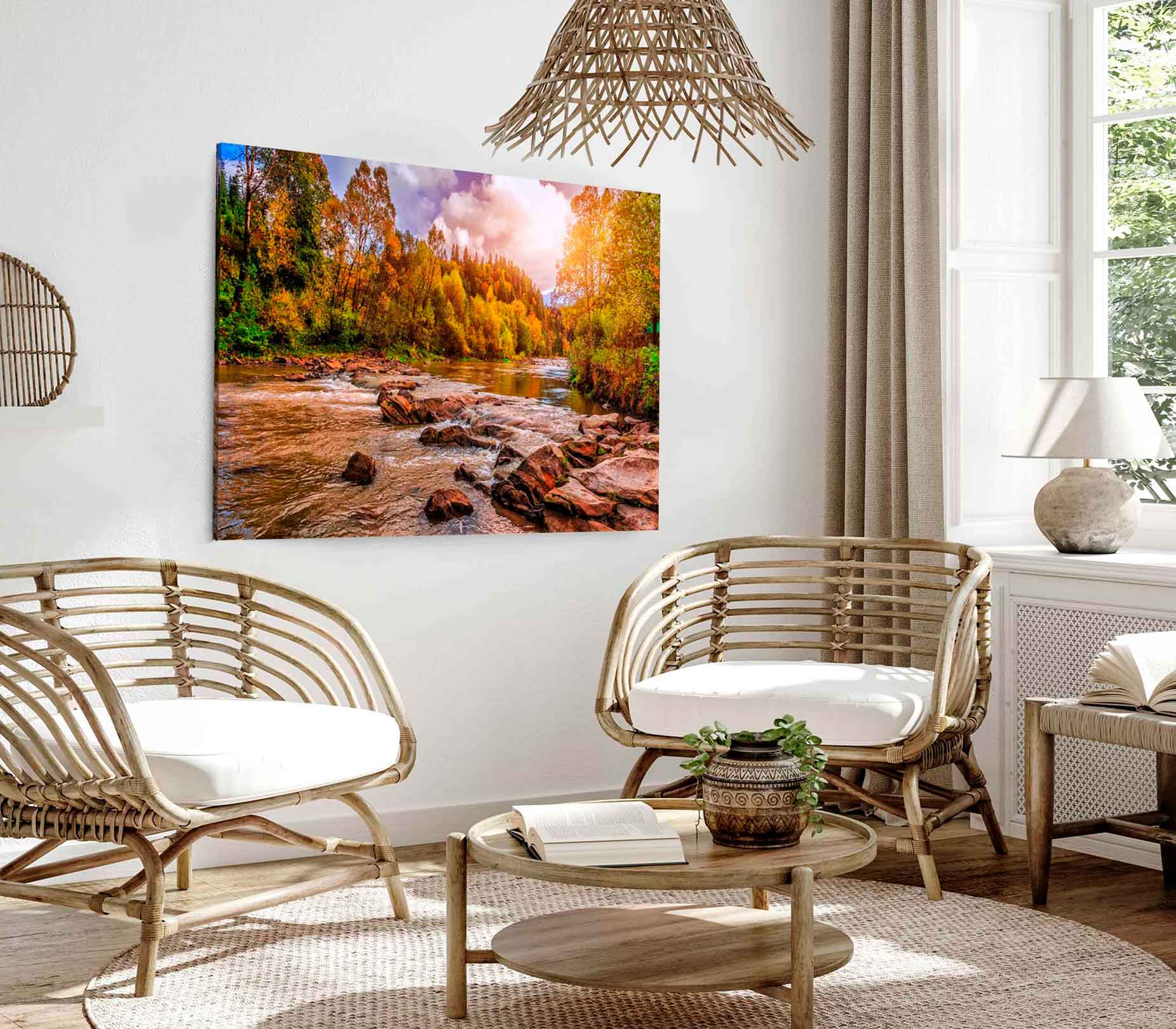 Bella Home River View in Autumn Forest Print Canvas Ready to hang