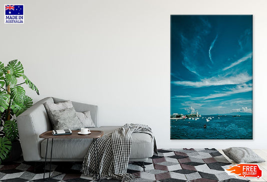 Boats on Sea Island Aerial View Photograph Print 100% Australian Made