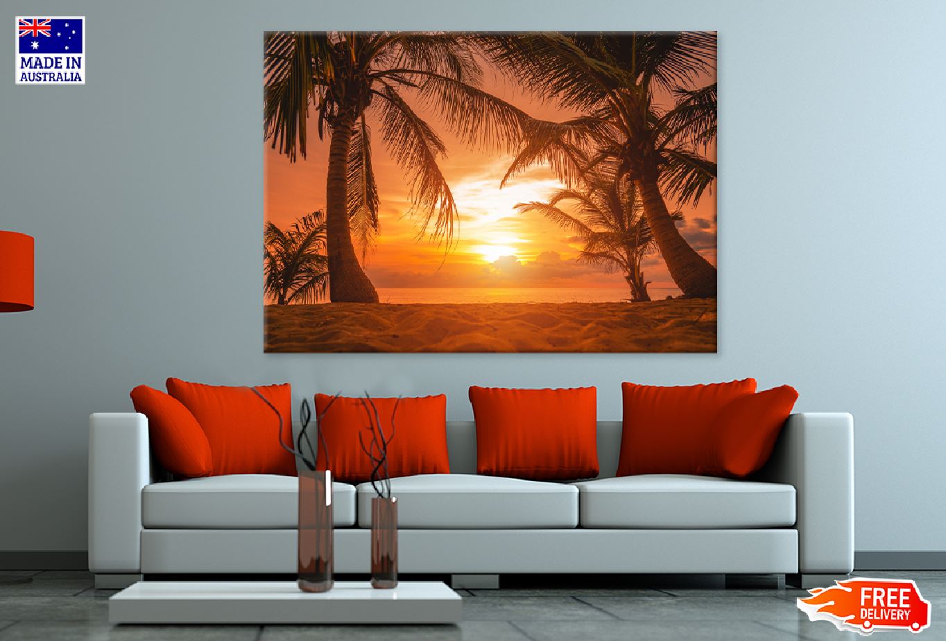 Sea Shore with Palm Trees Sunset Photograph Print 100% Australian Made