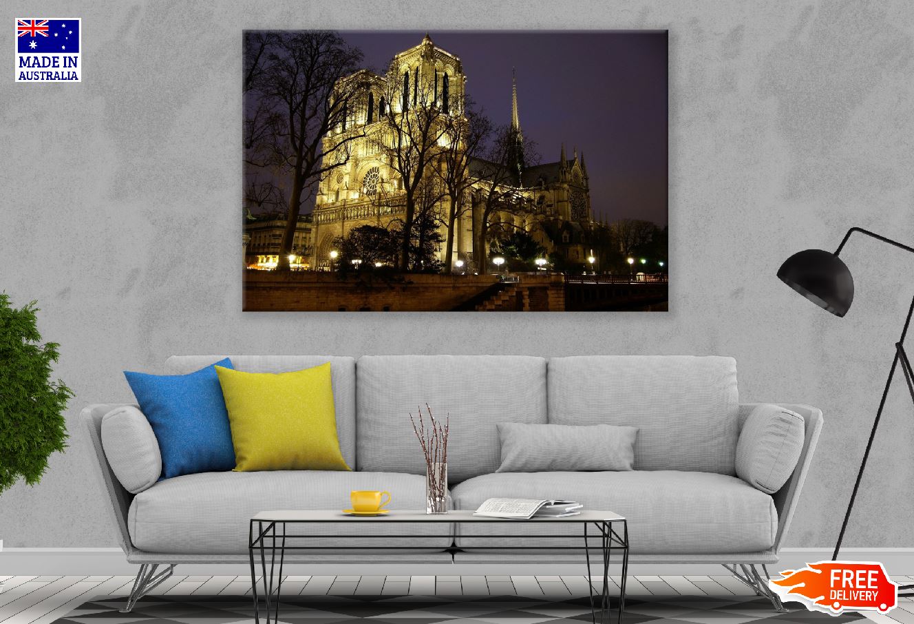 Notre Dame Cathedral in Paris Night View Photograph Print 100% Australian Made