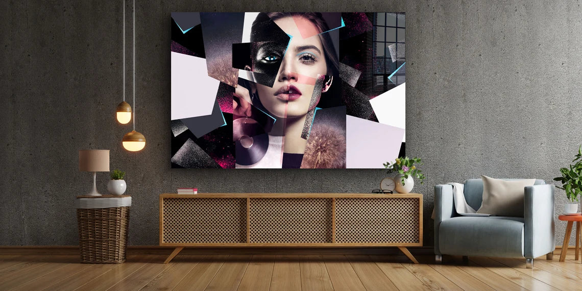 Abstract Woman Collage Print Tempered Glass Wall Art 100% Made in Australia Ready to Hang