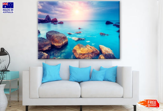 Fantastic Blue Sea Glowing by Sunlight Scenery Photograph Print 100% Australian Made