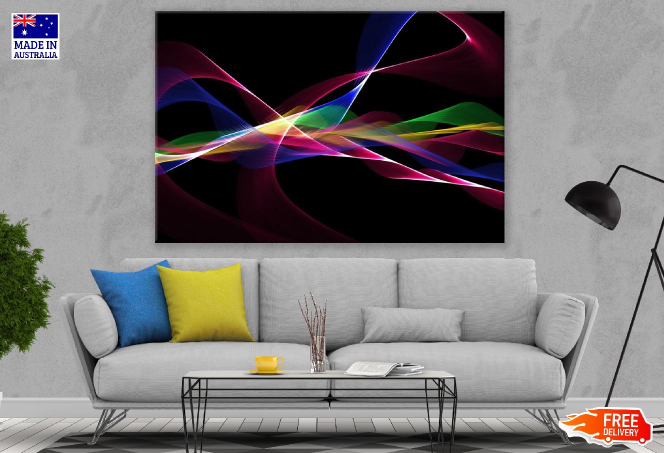 Green Blue & Pink Digital Lines Abstract Design Print 100% Australian Made