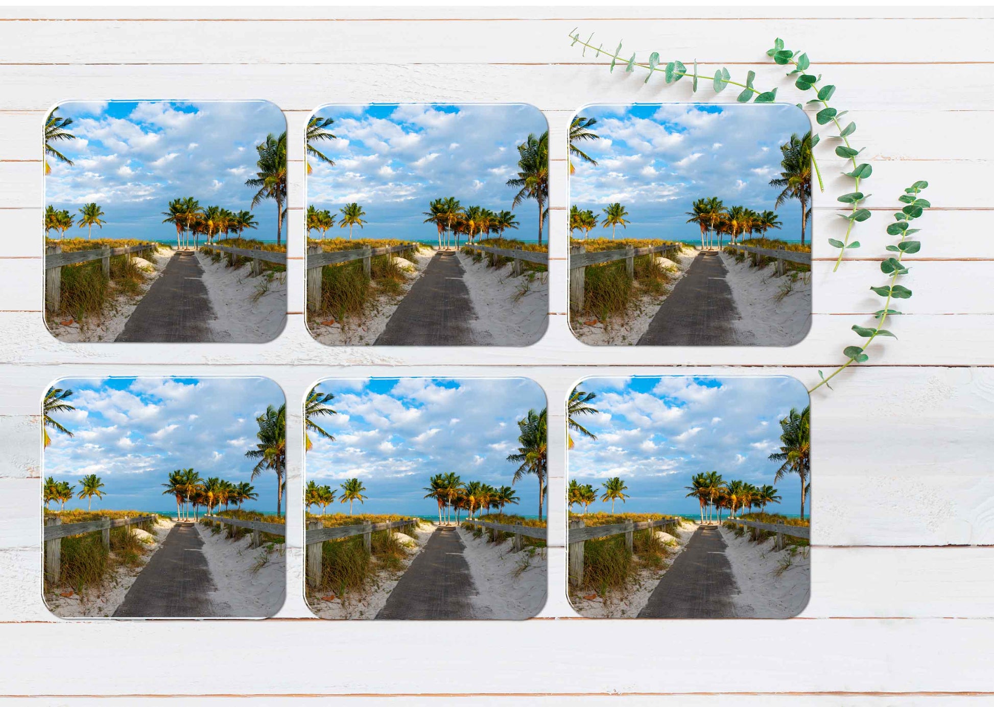 Wooden Boardwalk in Crandon Park USA Coasters Wood & Rubber - Set of 6 Coasters