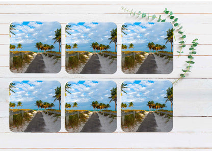 Wooden Boardwalk in Crandon Park USA Coasters Wood & Rubber - Set of 6 Coasters