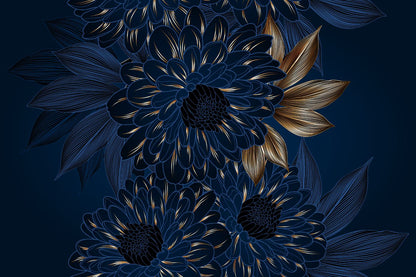 Blue & Gold Abstract Flowers Home Decor Premium Quality Poster Print Choose Your Sizes