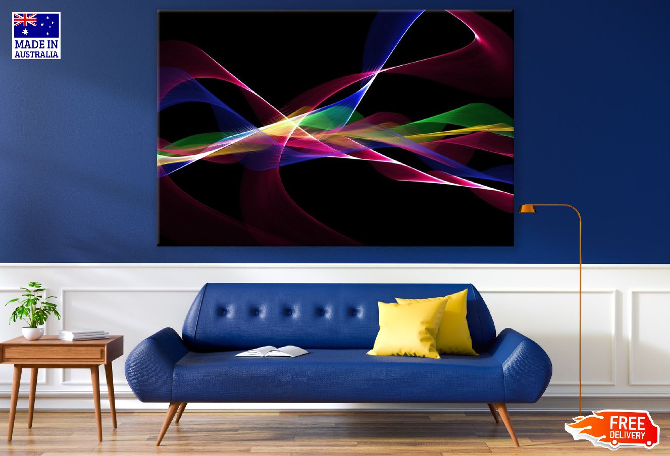 Green Blue & Pink Digital Lines Abstract Design Print 100% Australian Made