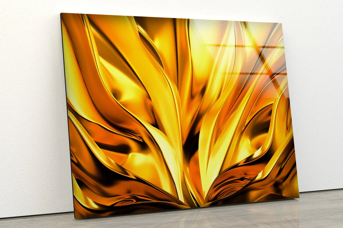 Gold 3D Abstract Marble Design Acrylic Glass Print Tempered Glass Wall Art 100% Made in Australia Ready to Hang