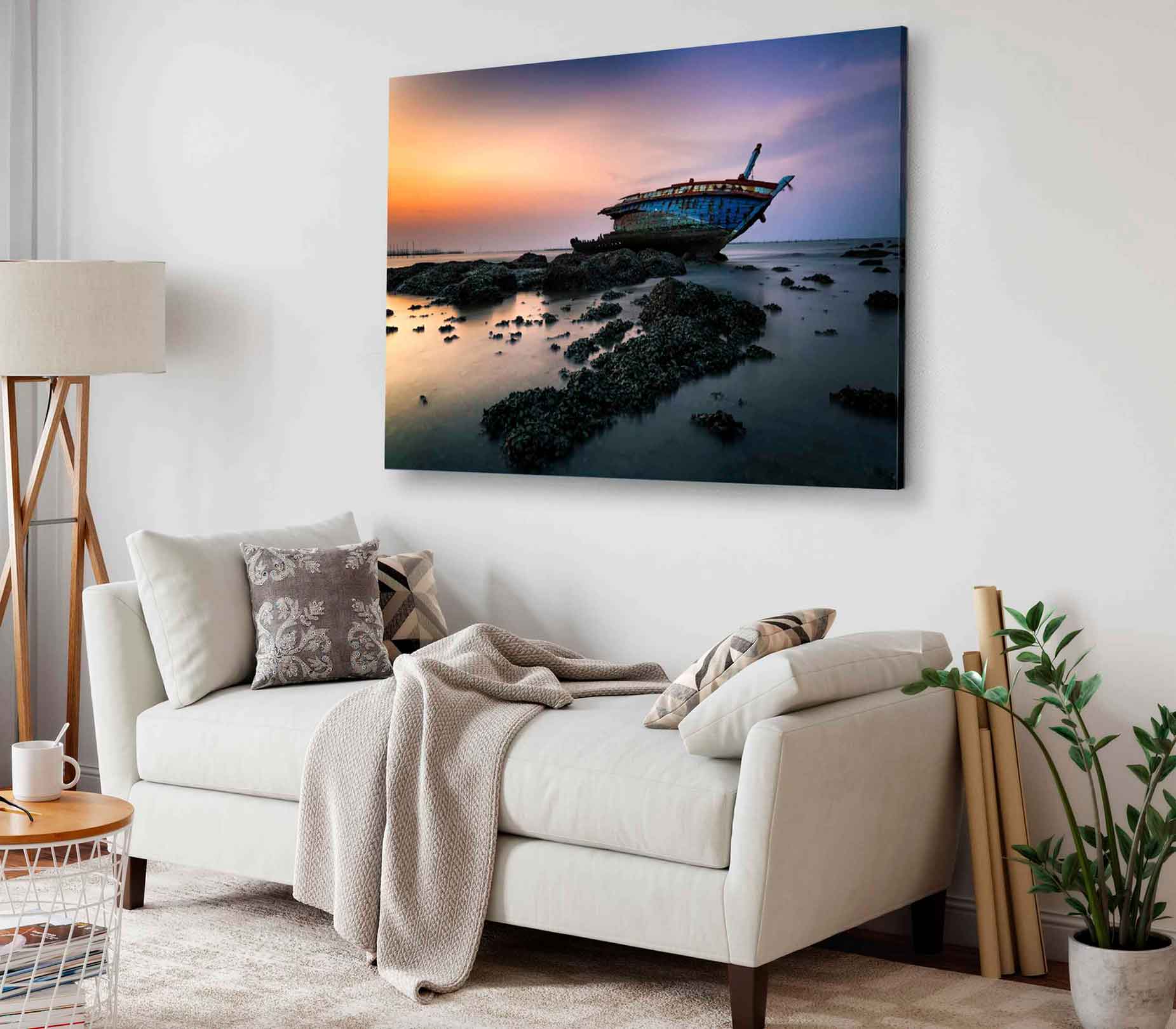 Bella Home Wrecked Boat On The Beach Print Canvas Ready to hang